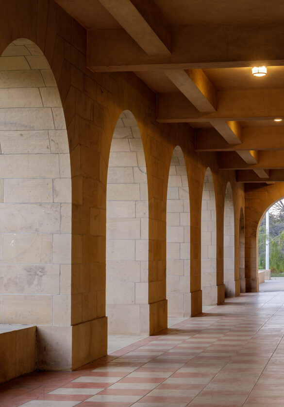 Stanford, California - March 26, 2020: Empty Campus Hallway in Stanford University